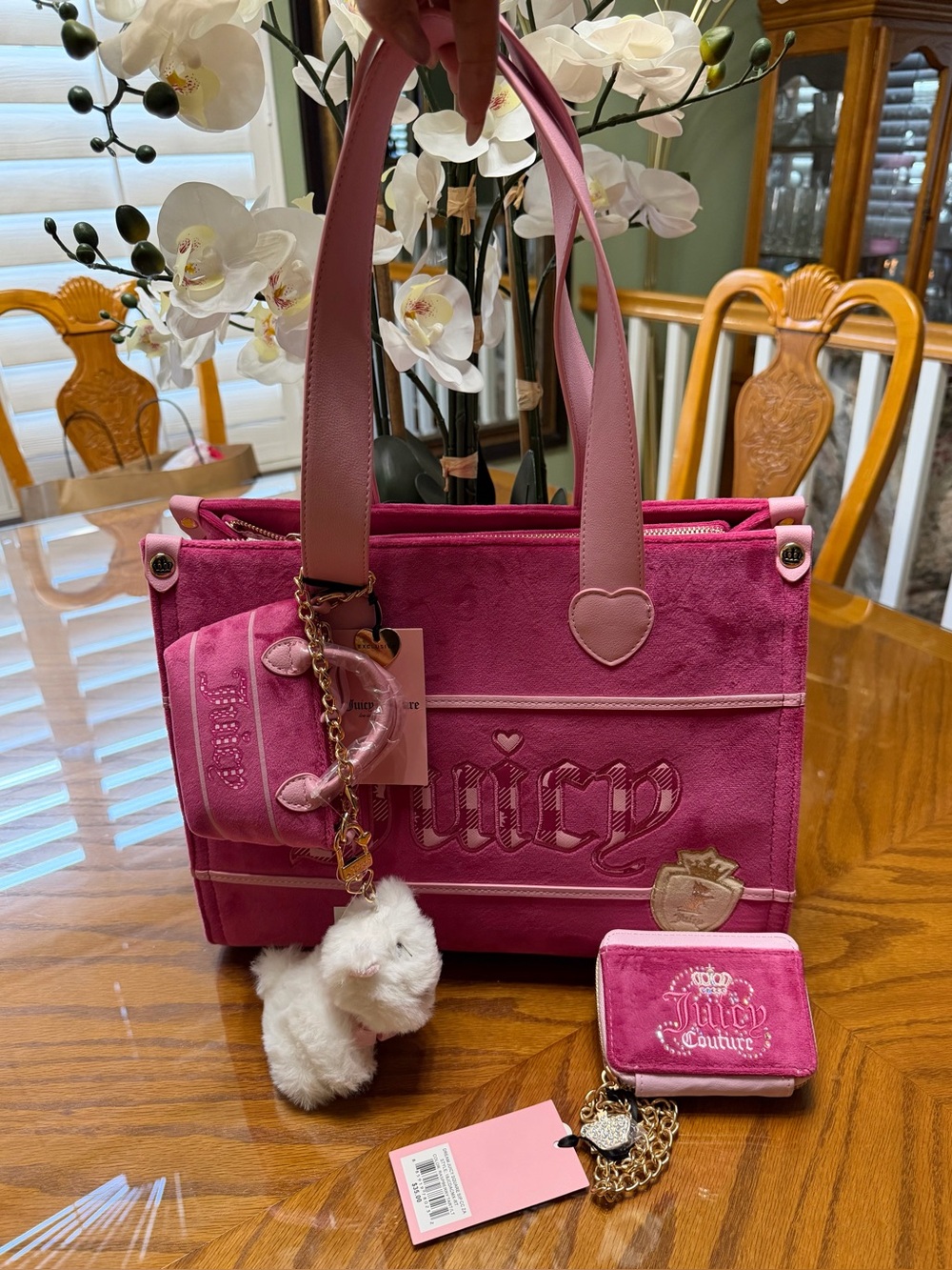 NWT 2pc Juicy Couture Hot Pink Study N Style Tote with zip around wallet & Pouch